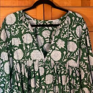 Floral Green and White Dress